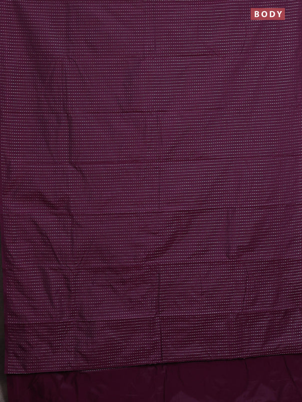 Arani semi silk saree wine shade with allover silver zari weaves in borderless style