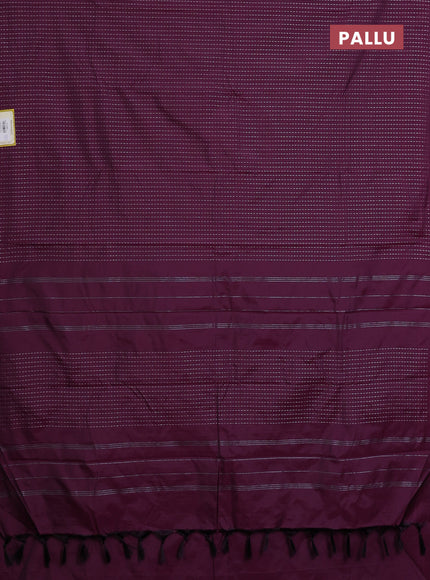 Arani semi silk saree wine shade with allover silver zari weaves in borderless style