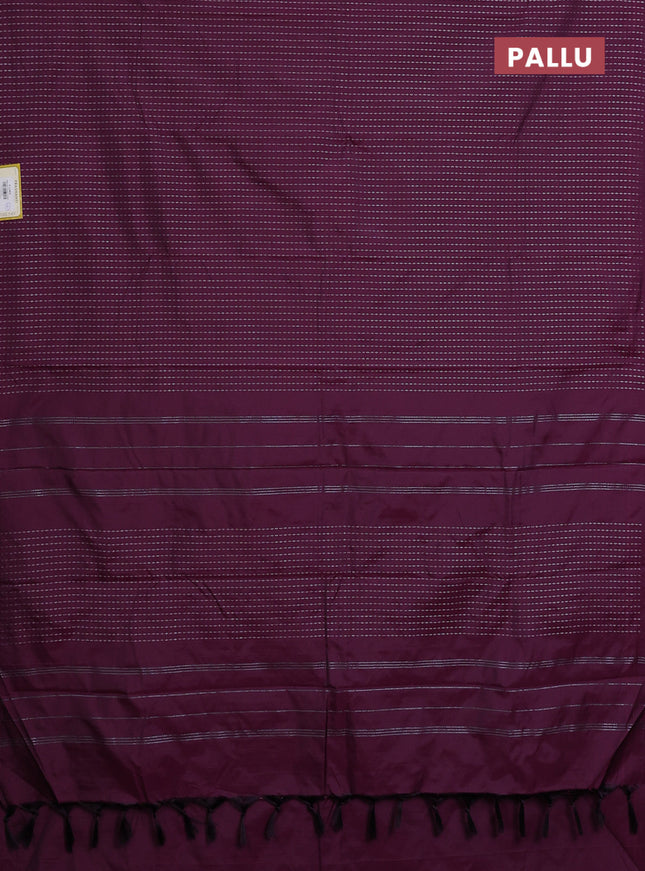 Arani semi silk saree wine shade with allover silver zari weaves in borderless style