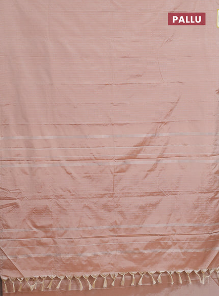 Arani semi silk saree sandal with allover silver zari weaves in borderless style