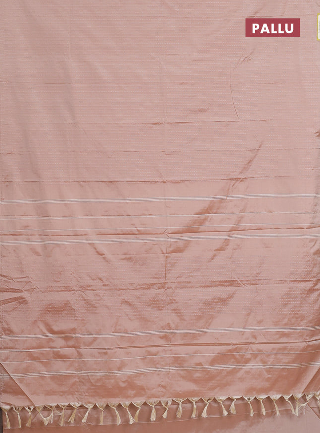 Arani semi silk saree sandal with allover silver zari weaves in borderless style