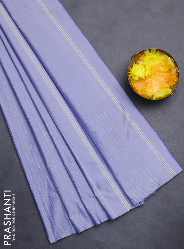 Arani semi silk saree bluish grey with allover silver zari weaves in borderless style