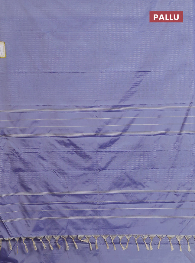 Arani semi silk saree bluish grey with allover silver zari weaves in borderless style