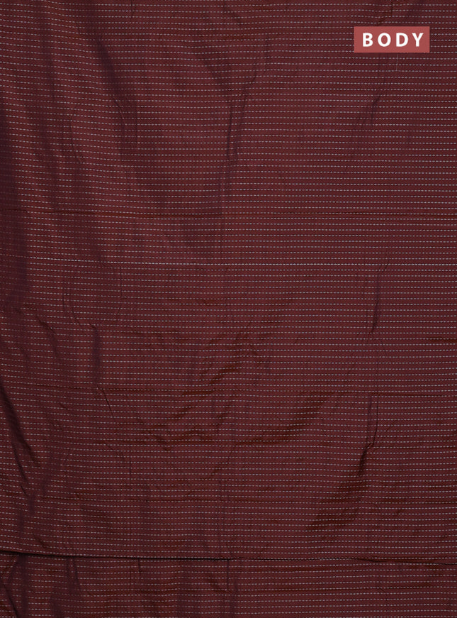 Arani semi silk saree rustic brown with allover silver zari weaves in borderless style