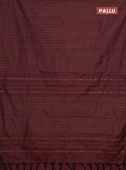 Arani semi silk saree rustic brown with allover silver zari weaves in borderless style