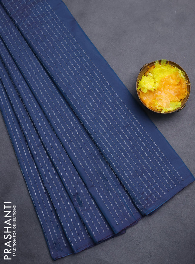 Arani semi silk saree dual shade of peacock blue with allover silver zari weaves in borderless style