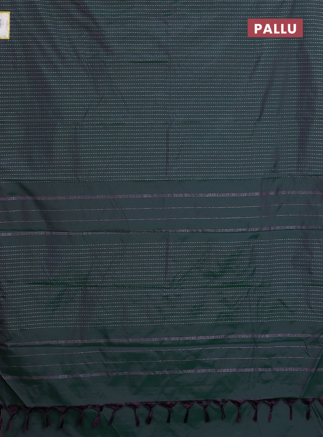 Arani semi silk saree dual shade of green with allover silver zari weaves in borderless style