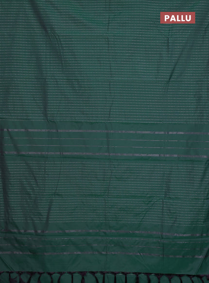 Arani semi silk saree green with allover silver zari weaves in borderless style