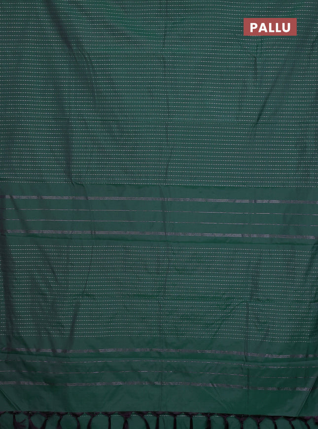 Arani semi silk saree green with allover silver zari weaves in borderless style