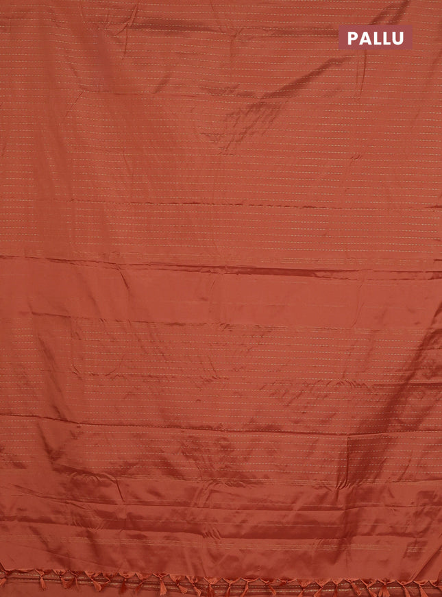Arani semi silk saree orange with allover zari weaves in borderless style