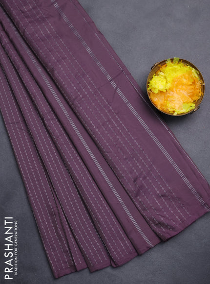 Arani semi silk saree jamun shade with allover silver zari weaves in borderless style