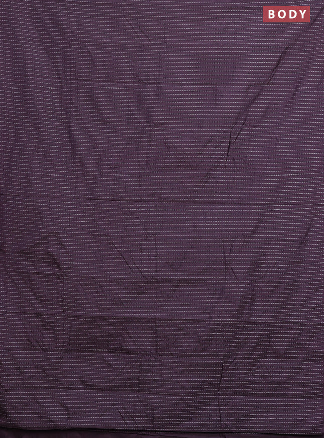 Arani semi silk saree jamun shade with allover silver zari weaves in borderless style