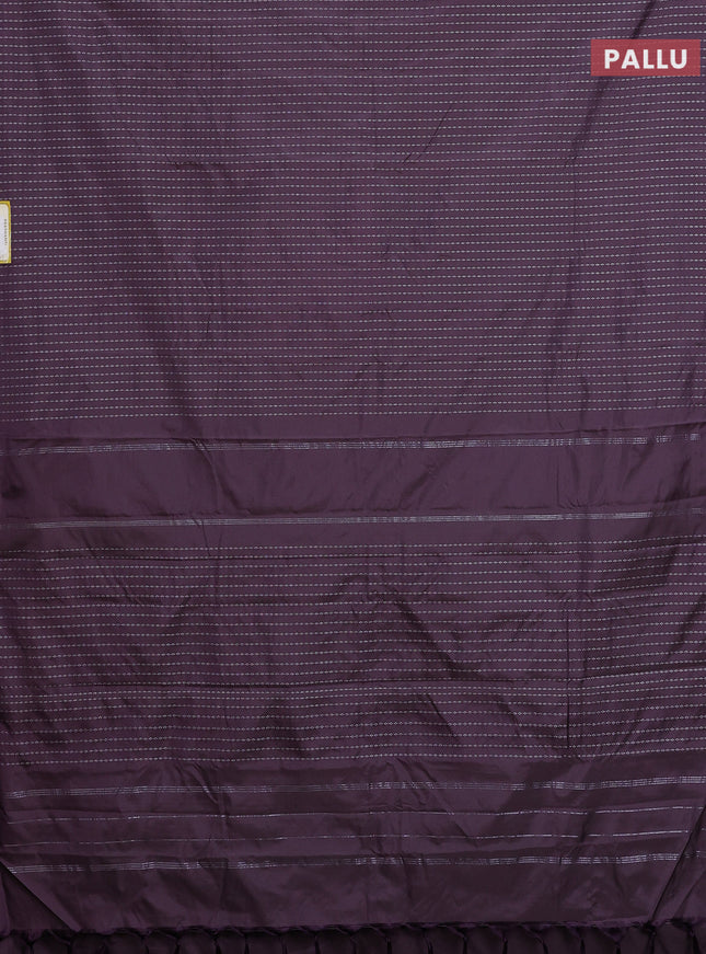 Arani semi silk saree jamun shade with allover silver zari weaves in borderless style