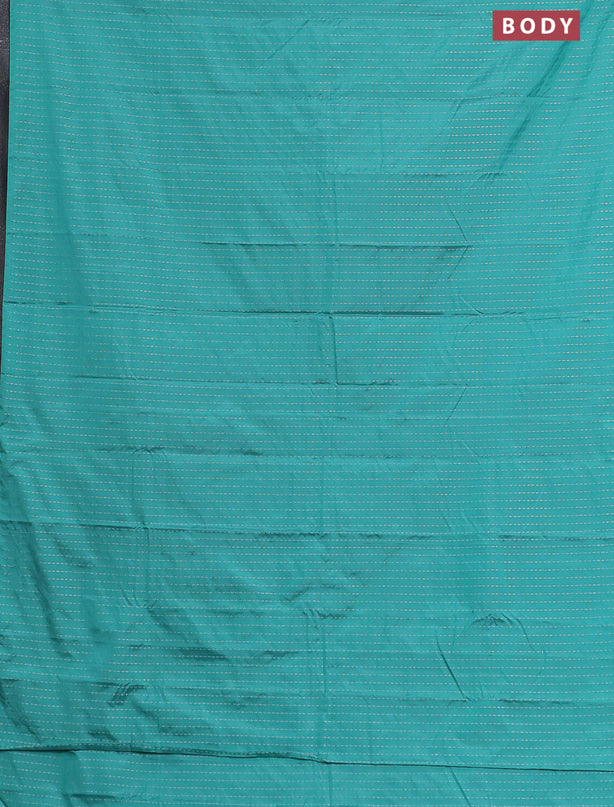 Arani semi silk saree teal green with allover silver zari weaves in borderless style