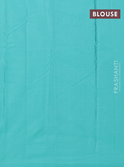 Arani semi silk saree teal green with allover silver zari weaves in borderless style