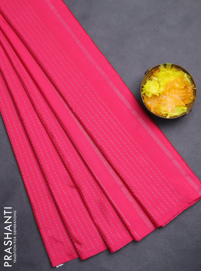 Arani semi silk saree pink with allover silver zari weaves in borderless style