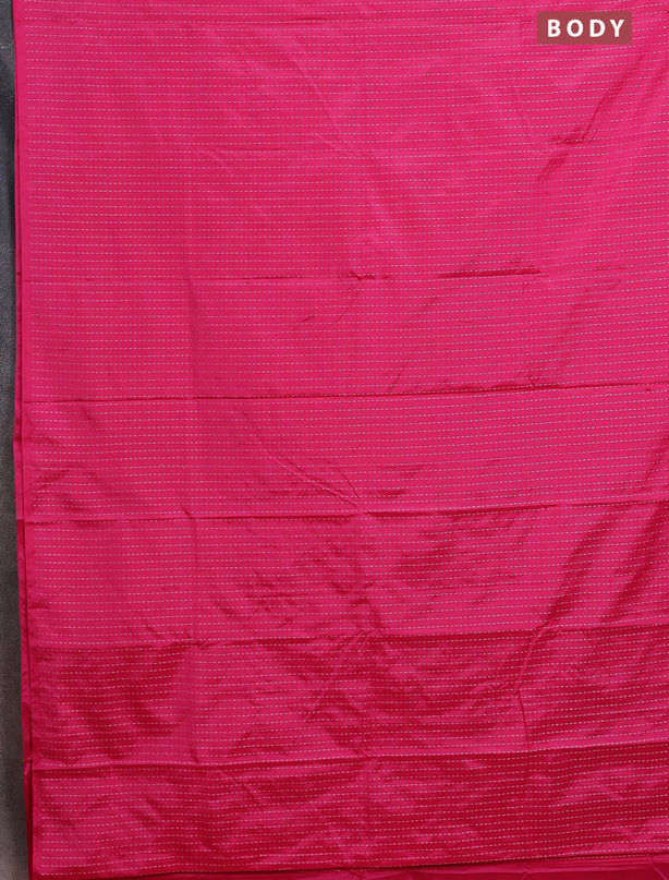 Arani semi silk saree pink with allover silver zari weaves in borderless style