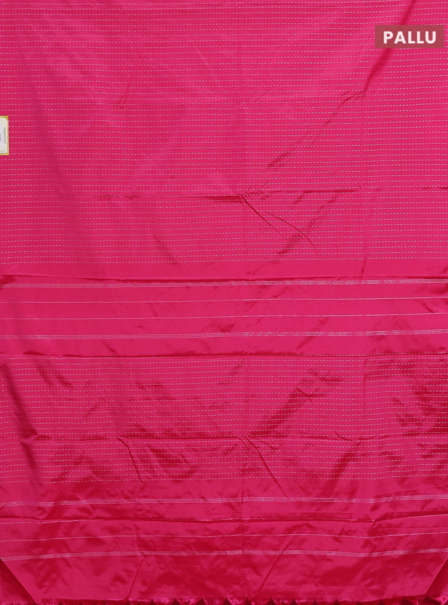 Arani semi silk saree pink with allover silver zari weaves in borderless style