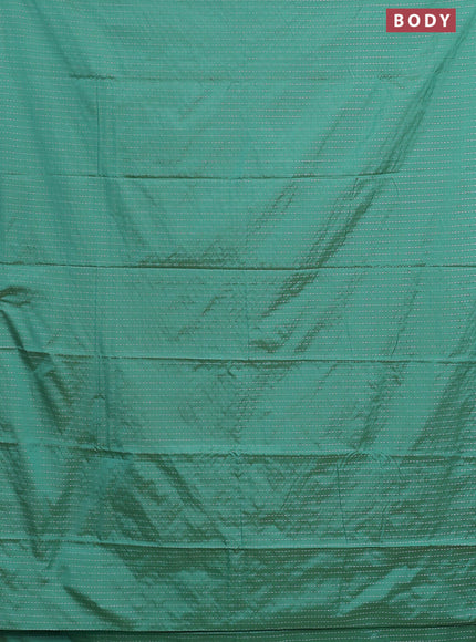 Arani semi silk saree teal green with allover silver zari weaves in borderless style