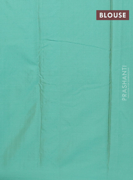 Arani semi silk saree teal green with allover silver zari weaves in borderless style