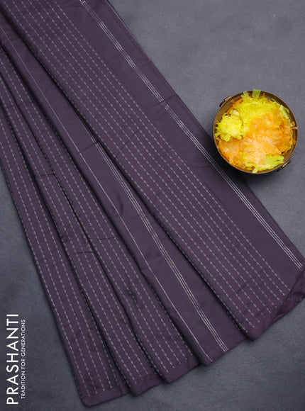 Arani semi silk saree deep jamun shade with allover silver zari weaves in borderless style