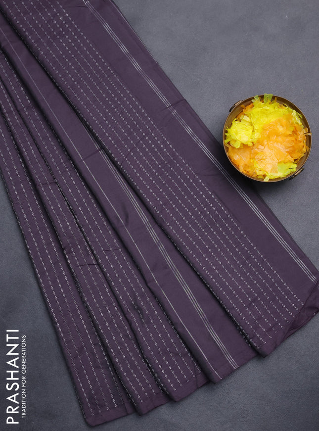 Arani semi silk saree deep jamun shade with allover silver zari weaves in borderless style