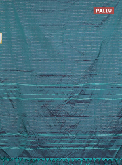 Arani semi silk saree dual shade of teal green with allover silver zari weaves in borderless style