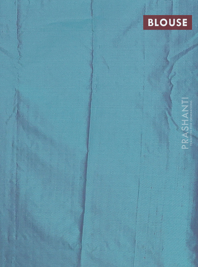 Arani semi silk saree dual shade of teal green with allover silver zari weaves in borderless style