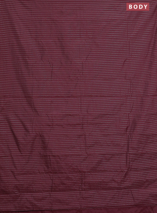Arani semi silk saree deep maroon with allover silver zari weaves in borderless style
