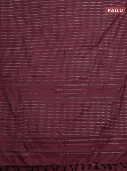 Arani semi silk saree deep maroon with allover silver zari weaves in borderless style