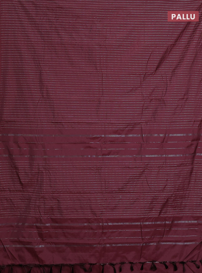 Arani semi silk saree deep maroon with allover silver zari weaves in borderless style