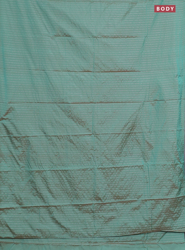 Arani semi silk saree dual shade of green with allover silver zari weaves in borderless style