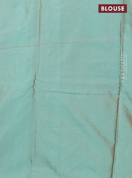 Arani semi silk saree dual shade of green with allover silver zari weaves in borderless style