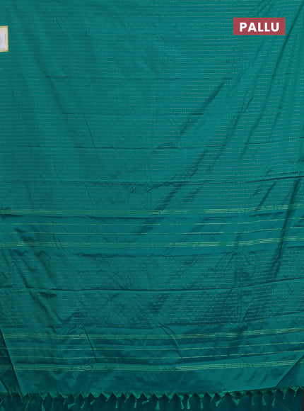 Arani semi silk saree teal blue shade with allover zari weaves in borderless style