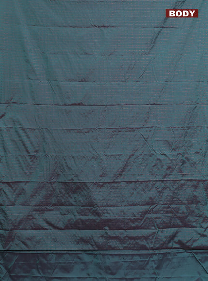 Arani semi silk saree dual shade of teal green with allover copper zari weaves in borderless style