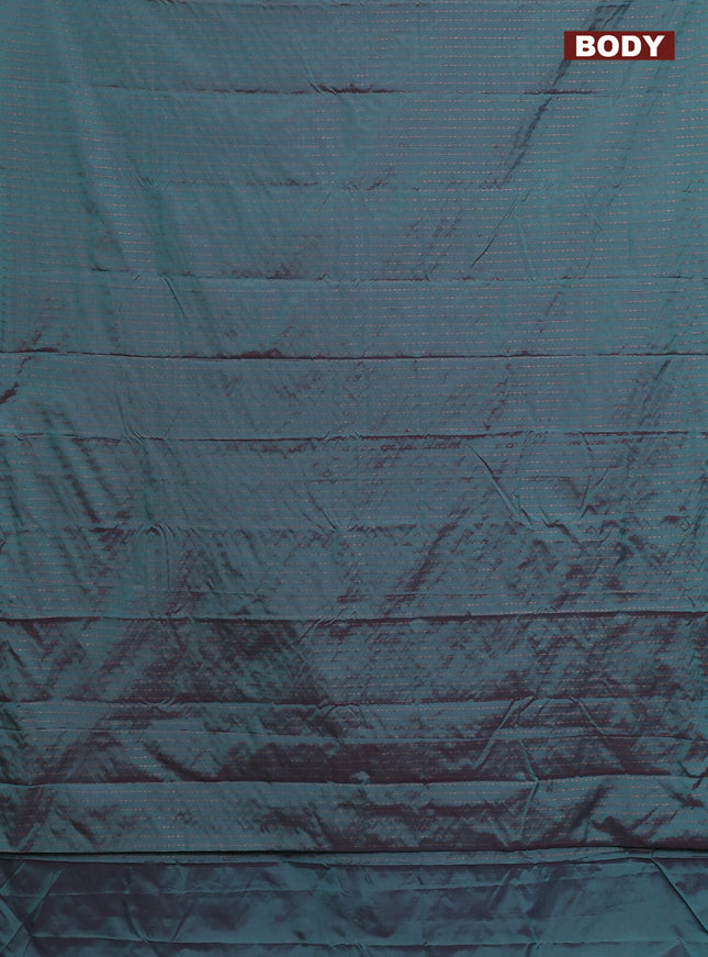Arani semi silk saree dual shade of teal green with allover copper zari weaves in borderless style