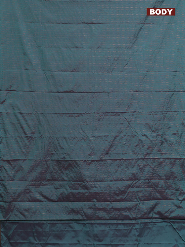 Arani semi silk saree dual shade of teal green with allover copper zari weaves in borderless style