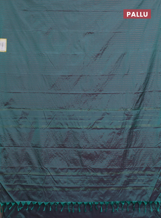 Arani semi silk saree dual shade of teal green with allover copper zari weaves in borderless style