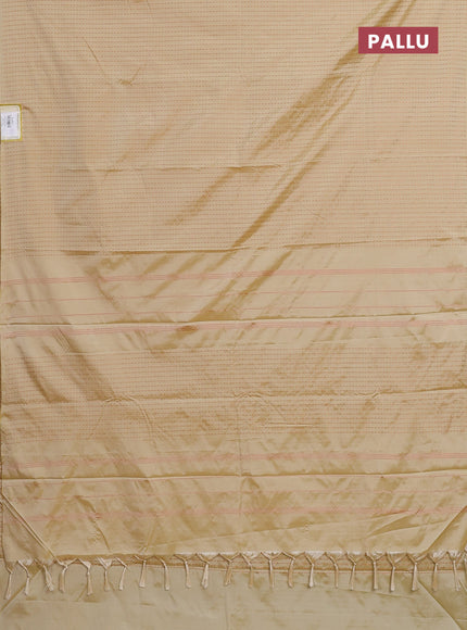 Arani semi silk saree pale yellow with allover copper zari weaves in borderless style
