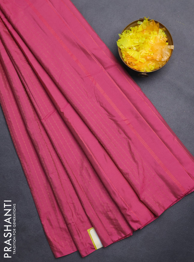 Arani semi silk saree pink with allover copper zari weaves in borderless style