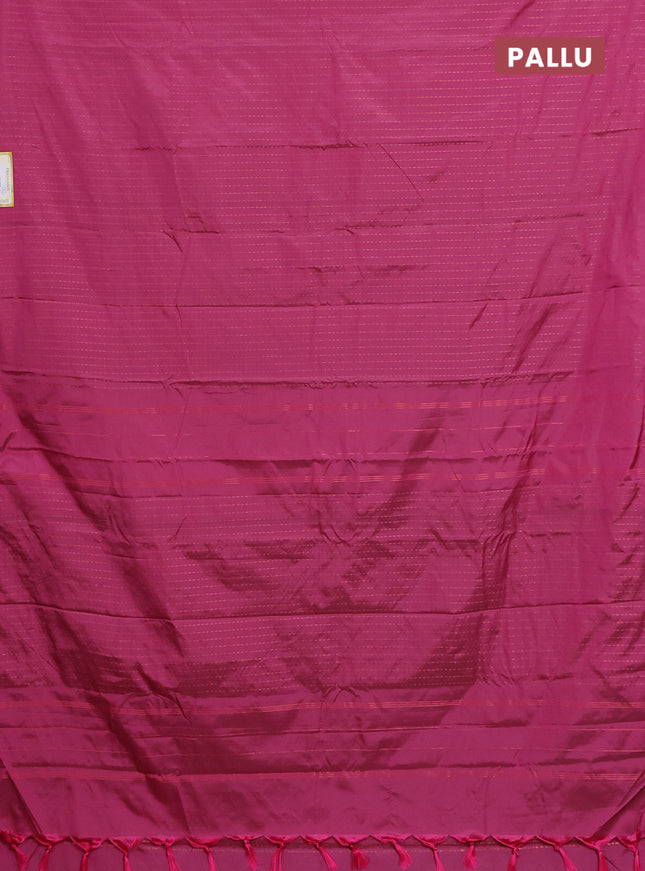 Arani semi silk saree pink with allover copper zari weaves in borderless style
