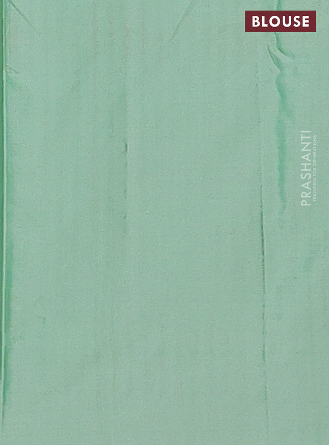 Arani semi silk saree pastel green with allover copper zari weaves in borderless style