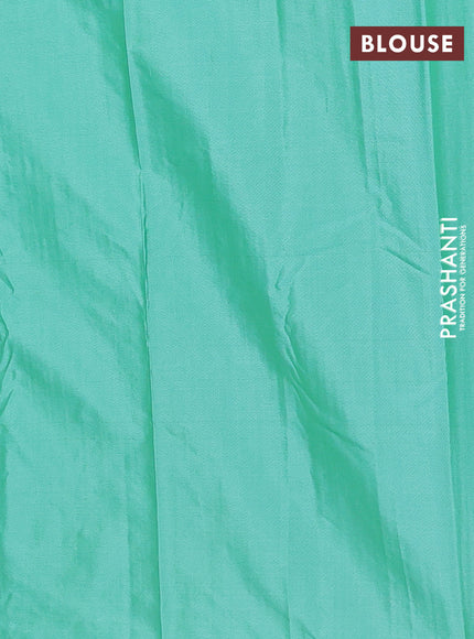 Arani semi silk saree teal green with allover zari weaves in borderless style