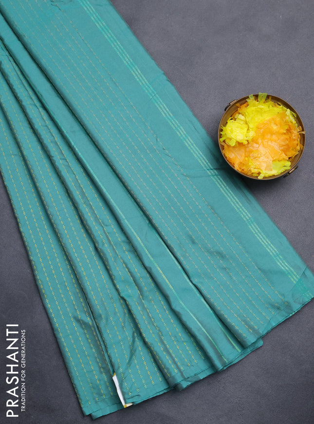 Arani semi silk saree green with allover zari weaves in borderless style