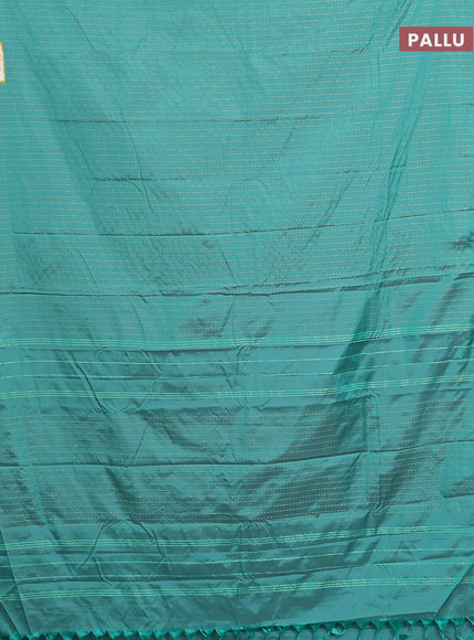 Arani semi silk saree green with allover zari weaves in borderless style