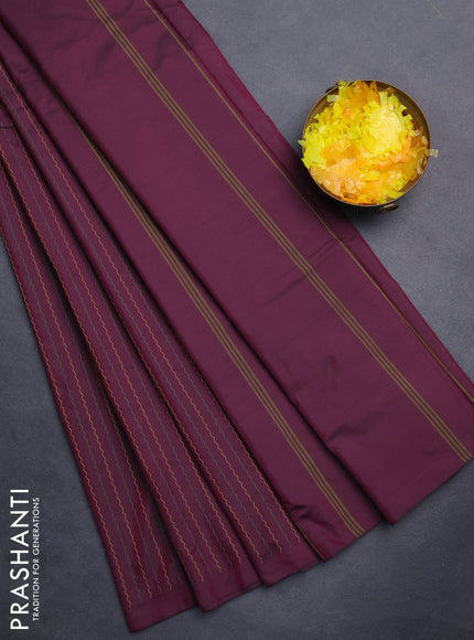 Arani semi silk saree wine shade with allover thread weaves in borderless style