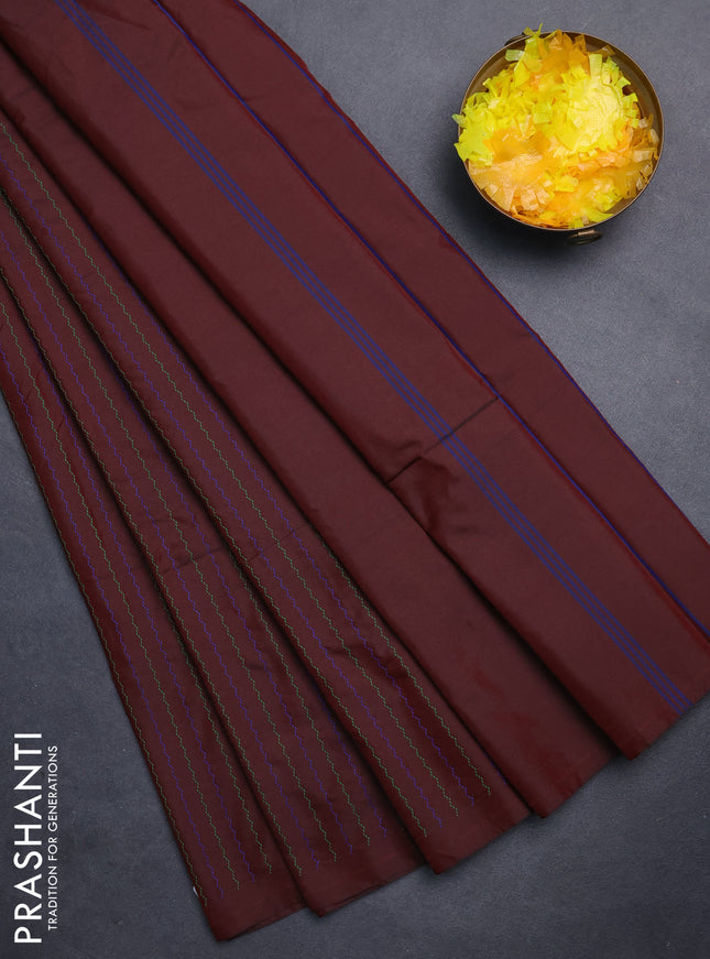 Arani semi silk saree deep maroon with allover thread weaves in borderless style