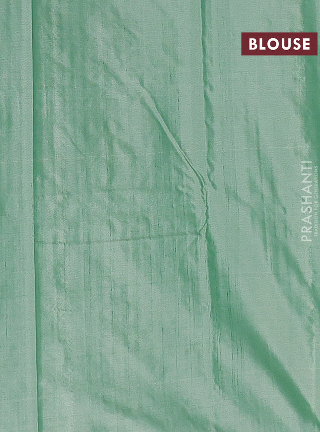 Arani semi silk saree pastel green with allover thread weaves in borderless style