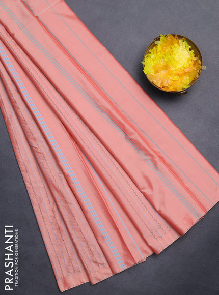 Arani semi silk saree peach shade with allover thread weaves in borderless style