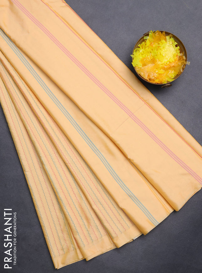 Arani semi silk saree yellow with allover thread weaves in borderless style